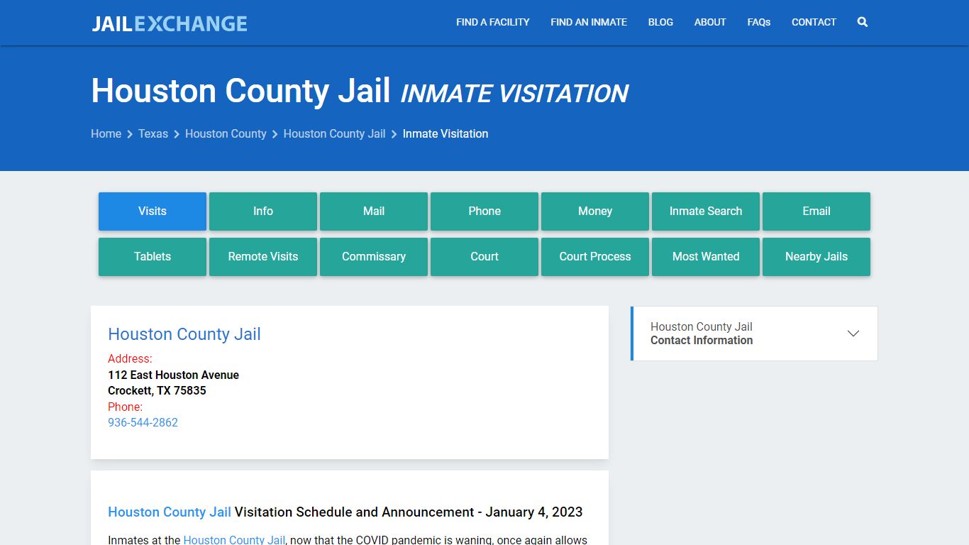 Inmate Visitation - Houston County Jail, TX - Jail Exchange
