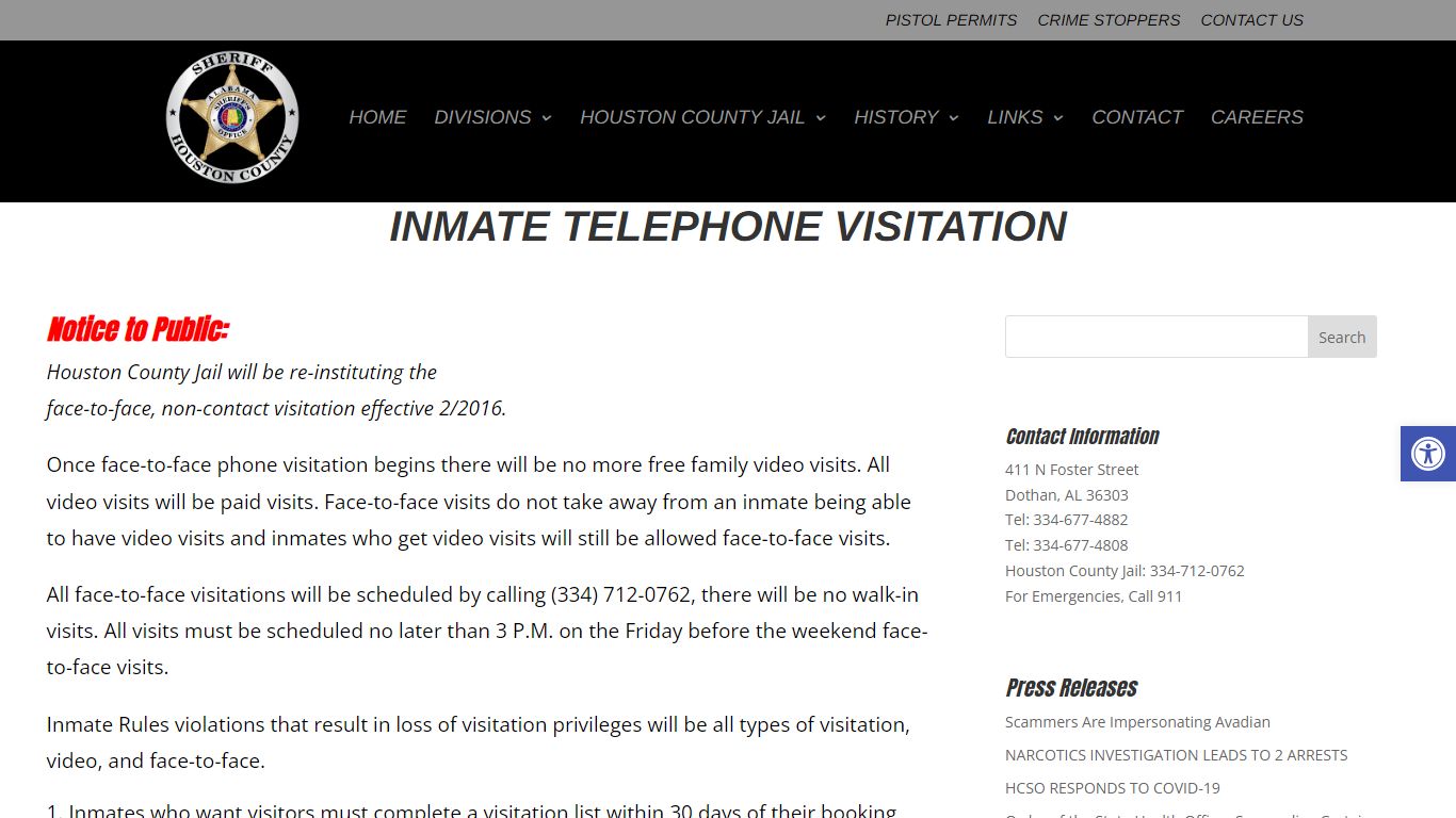 Inmate Telephone Visitation - Houston County Sheriff's Office